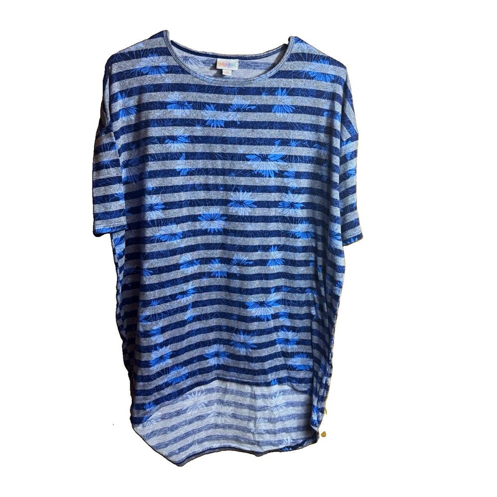 LuLaRoe Women’s XS Blue/Gray Striped Crew Neck Short Sleeve T-Shirt